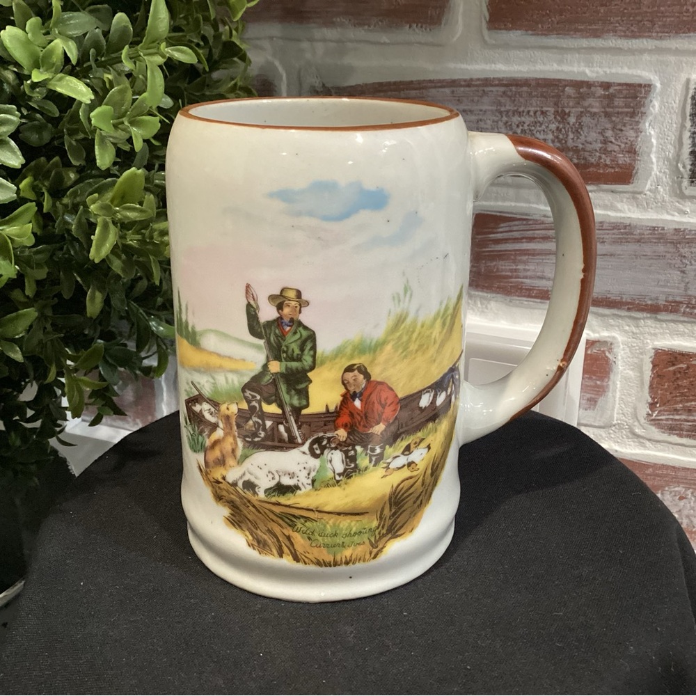 🟠 Vintage Currier & Ives Wild Duck Shooting Ceramic Mug / Stein / Cup - Rare